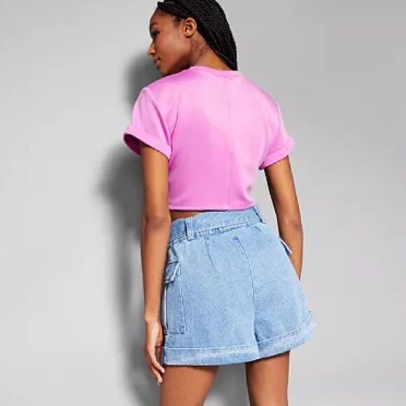 Jeannie Mai X INC Denim Belted Cargo Shorts NEW! - Picture 2 of 10